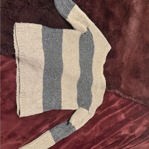 LOFT Women's Sweater in Gray and Cream Stripes